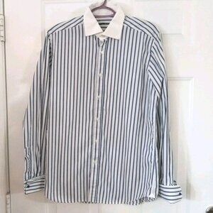 XACUS Shirt Men's Blue And White Striped Long Sleeve Button Up Size 15 3/4 40